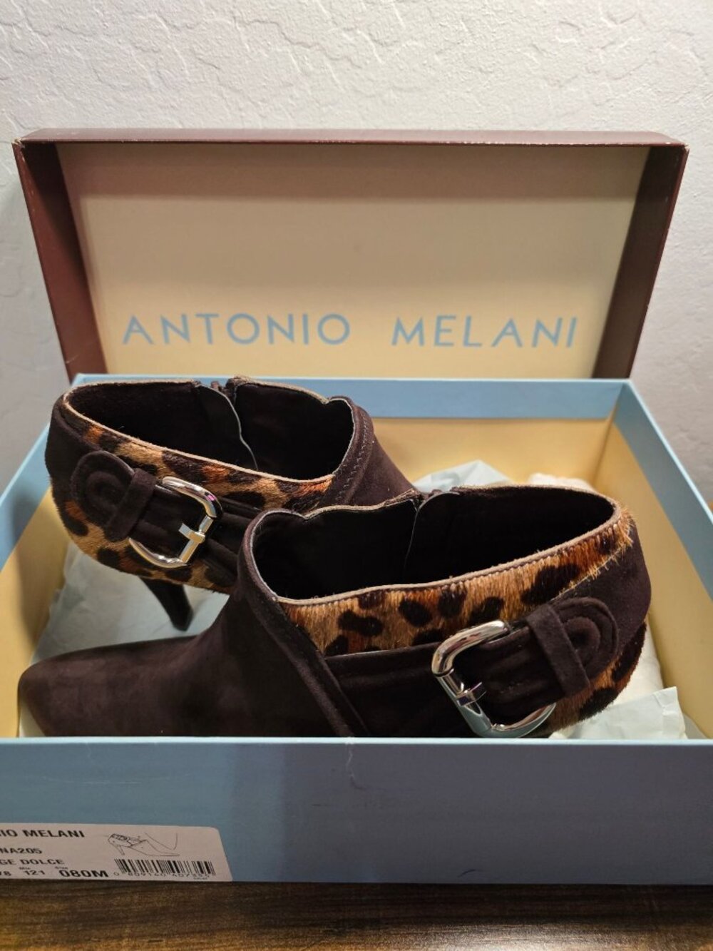 Antonio Melani Winona Brown Suede Leopard Print Heeled Booties Womens Size 8M - Picture 15 of 15